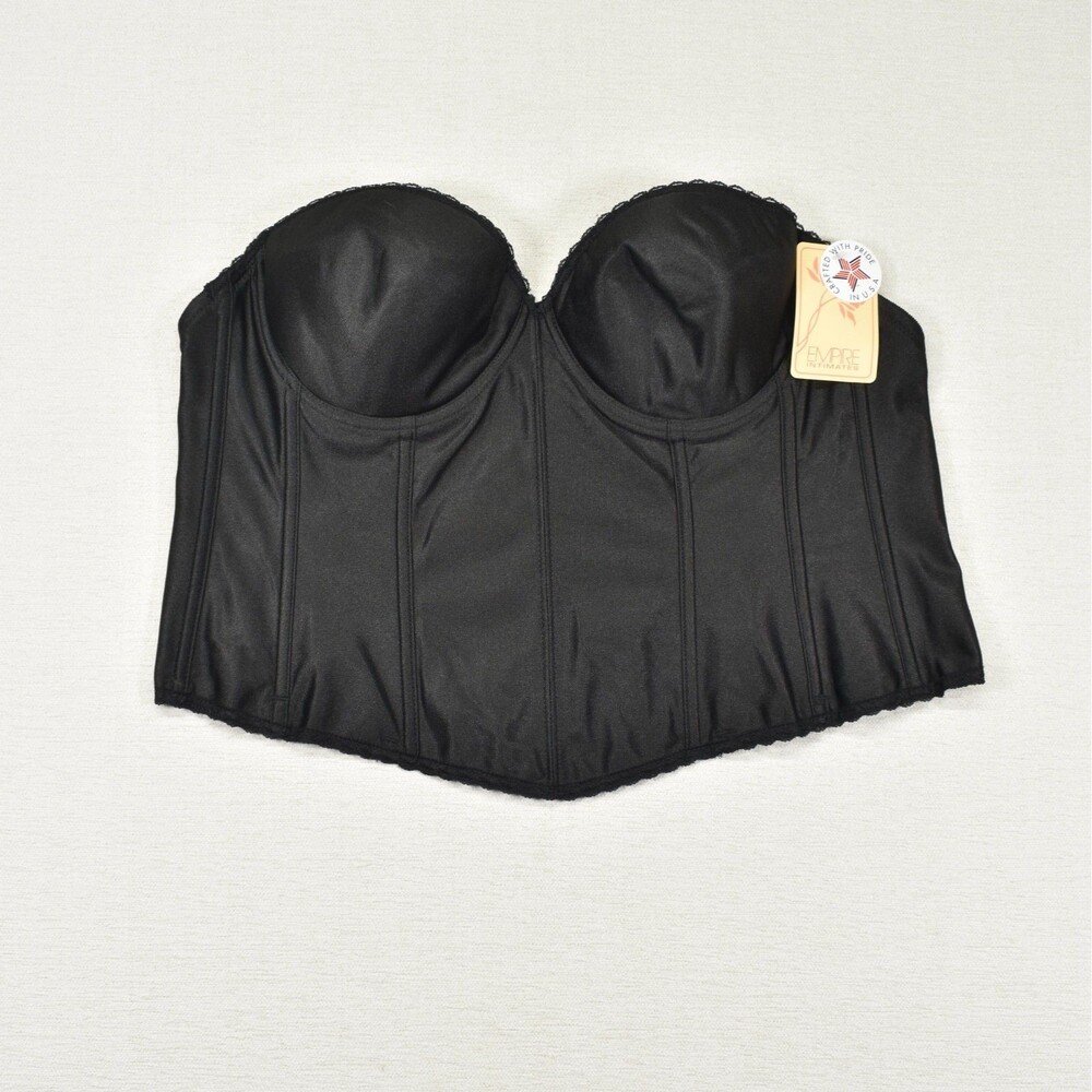 Vintage Empire Intimates Black Satin Strapless Longline Bustier Corset NWT 42D